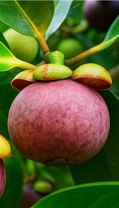 Fresh Colombian mangosteen, Garcinia mangostana.
