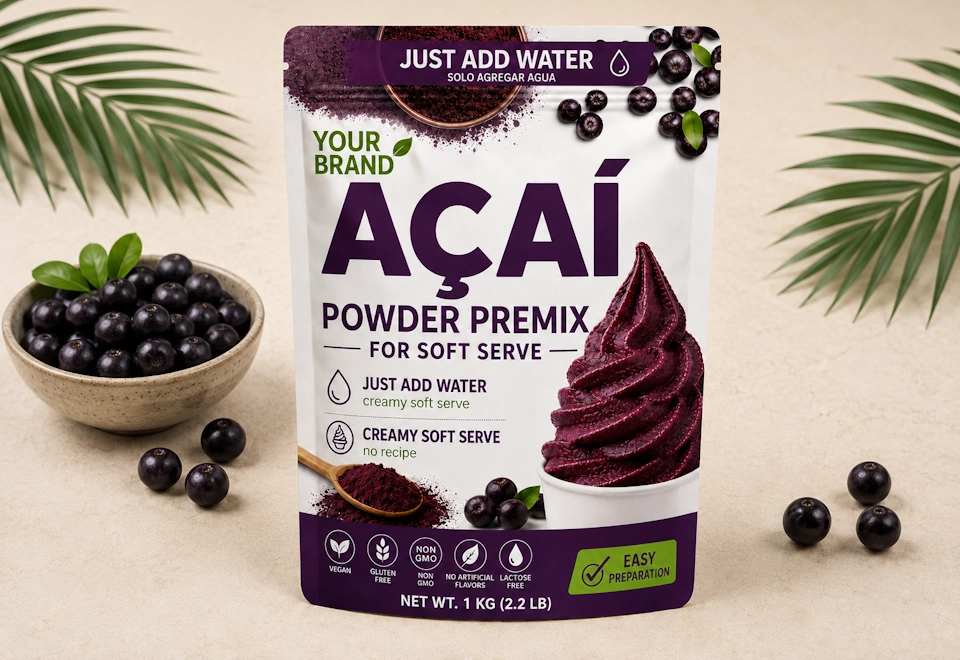 Açaí powder premix for soft serve