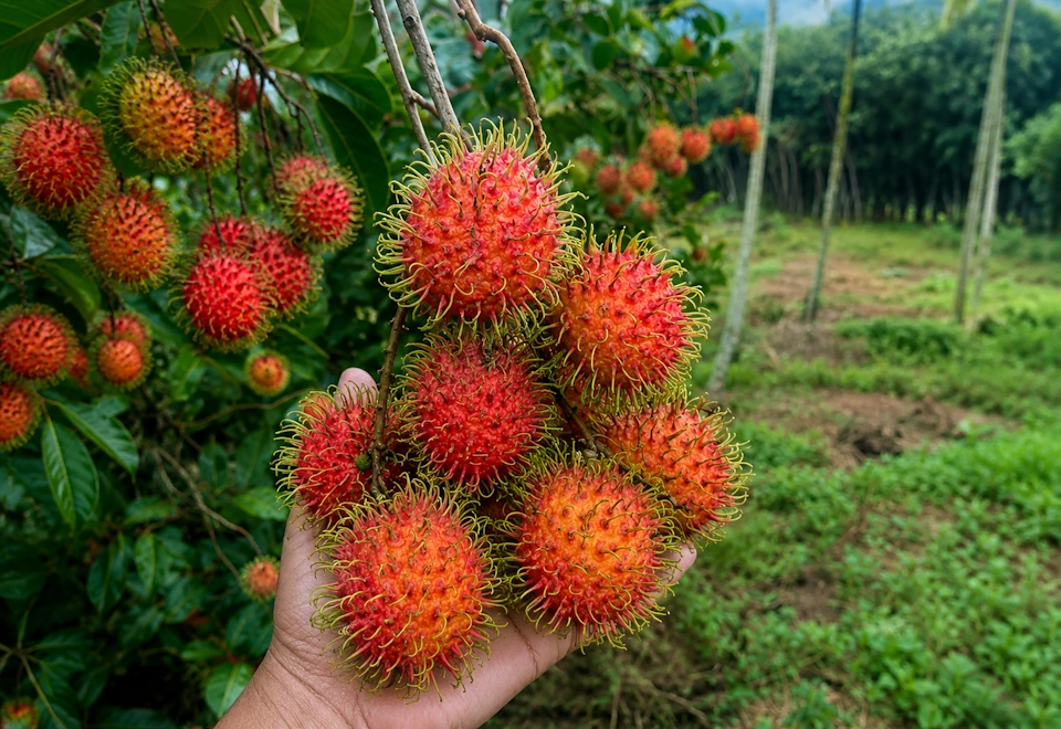 Fresh Colombian rambutan, Nephelium lappaceum.