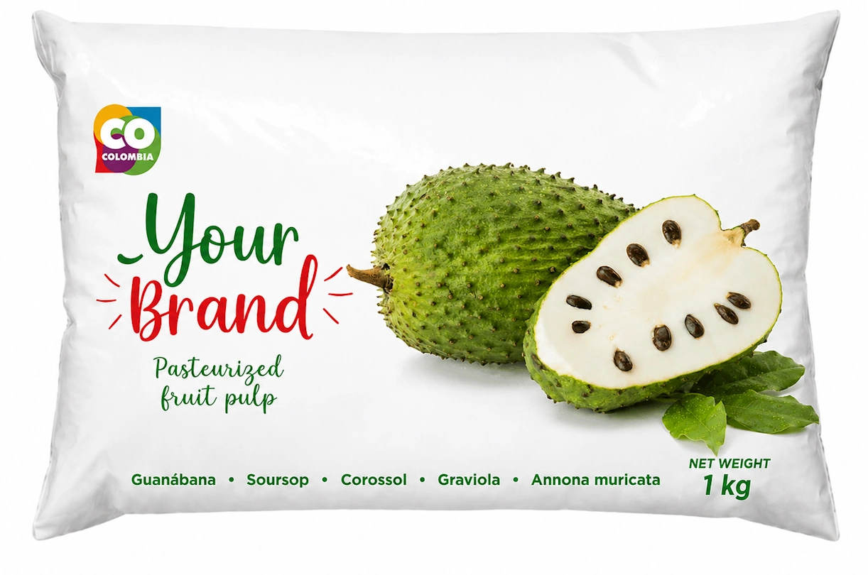 Soursop Pulp — 1 kg bag of aseptic Colombian soursop purée with no added sugar